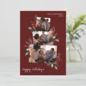 Bourgondische fotocollage met bessen en groen feestdagenkaart (Staand voorkant)