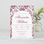  Bourgondische Franse Toile bruiloft uitnodiging (Staand voorkant)