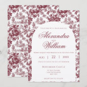  Bourgondische Franse Toile bruiloft uitnodiging (Voorkant / Achterkant)