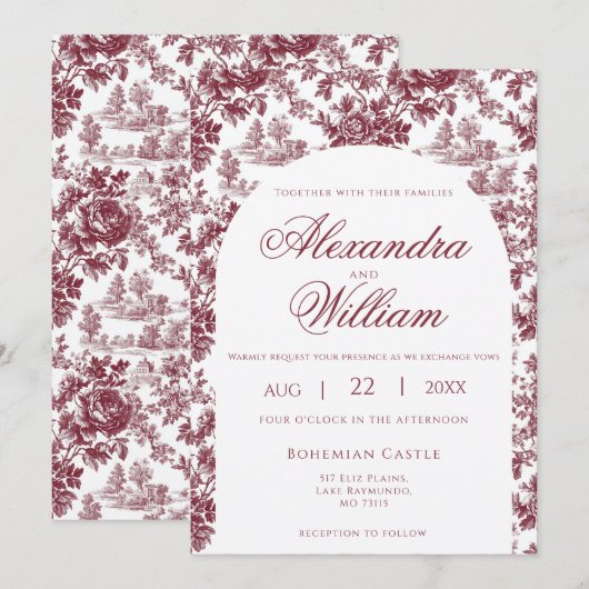  Bourgondische Franse Toile bruiloft uitnodiging (Voorkant / Achterkant)