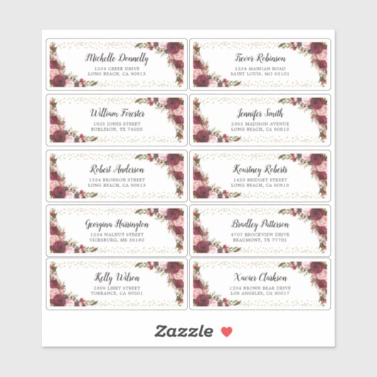 Bourgondische gasten Naam en adres Wedding Label (Vel)