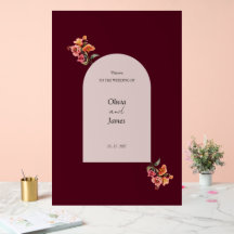 Bourgondische Gebogen Bloemen Bruiloft Welkom Bord
