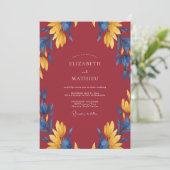 Bourgondische Gele Blad Bruiloft Kaart (Staand voorkant)