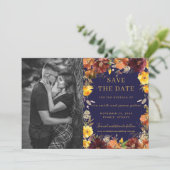 Bourgondische Gele Bloemen Foto Save the Date Kaar Kaart (Staand voorkant)