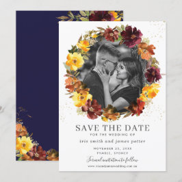 Bourgondische Gele Bloemige Foto Save the Date Kaa Kaart