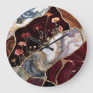 Bourgondische Geode Bloem Glas-in-Lood Klok