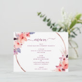 Bourgondische geometrische bloemen bloemenbruiloft menu (Staand voorkant)