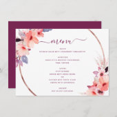 Bourgondische geometrische bloemen bloemenbruiloft menu (Voorkant / Achterkant)