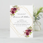 Bourgondische geometrische huwelijksuitnodiging kaart (Staand voorkant)