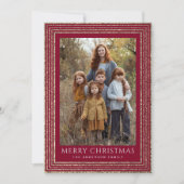 Bourgondische glinsterende moderne kerstboomfoto feestdagenkaart (Voorkant)