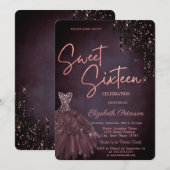 Bourgondische glitter Drips Chic Dress Sweet 16 Kaart (Voorkant / Achterkant)