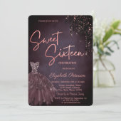 Bourgondische glitter Drips Chic Dress Sweet 16 Kaart (Staand voorkant)