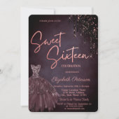 Bourgondische glitter Drips Chic Dress Sweet 16 Kaart (Voorkant)