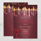 Bourgondische glitter druipt wijnglas pensioen kaart (Voorkant / Achterkant)