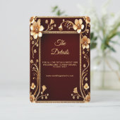 Bourgondische Golden Flowers Detail Enclosure Kaar Informatiekaartje (Staand voorkant)