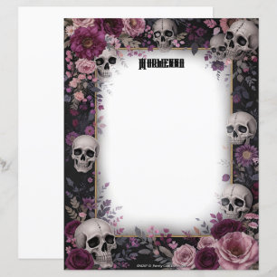 Bourgondische gotische bloemen en schedels briefpa