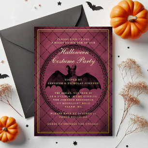 Bourgondische gotische vleermuis Halloween kostuum Folie Uitnodiging