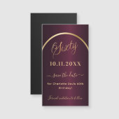 Bourgondische gouden 60e verjaardag Save the Date- (Voorkant / Achterkant)