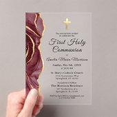 Bourgondische gouden agaat eerste heilige communie acryl uitnodigingen (Insitu (Draagbaar))