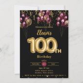 Bourgondische gouden ballonnen Confetti 100ste ver Kaart (Voorkant)