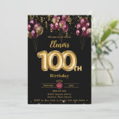 Bourgondische gouden ballonnen Confetti 100ste ver Kaart (Staand voorkant)