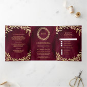 Bourgondische gouden blad tak Alles in een bruilof Drieluik Uitnodiging (Binnen)