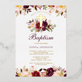 Bourgondische gouden bloemdoop folie uitnodiging (Voorkant)