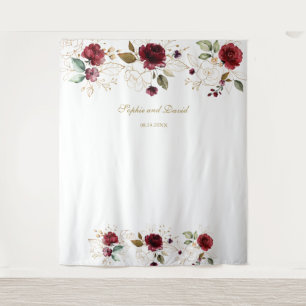 Bourgondische gouden bloemen bruiloft photobooth a wandkleed