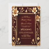 Bourgondische gouden bloemen bruiloft uitnodiging (Voorkant)