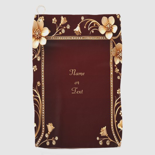 Bourgondische gouden bloemen golfhanddoek (Voorkant)