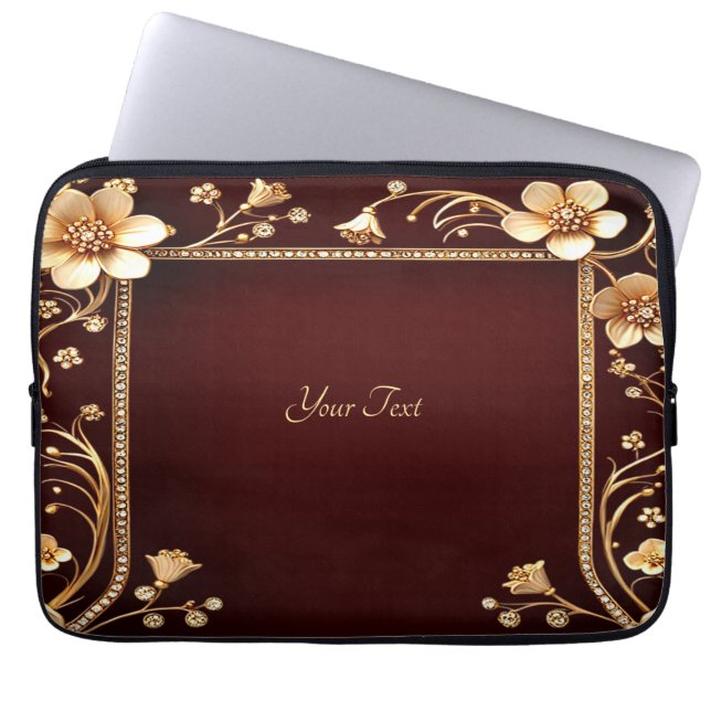 Bourgondische gouden bloemen laptophoes laptop sleeve (Voorkant)