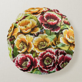 Bourgondische Gouden Bloemen - Levendig Bloemendec Rond Kussen