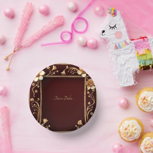 Bourgondische Gouden Bloemen Papieren Kommen (Feest)