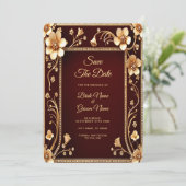 Bourgondische gouden bloemen redden de datum save the date (Staand voorkant)