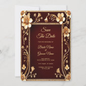 Bourgondische gouden bloemen redden de datum save the date (Voorkant)