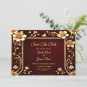 Bourgondische gouden bloemen redden de datum save the date (Staand voorkant)