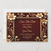 Bourgondische gouden bloemen redden de datum save the date (Voorkant)
