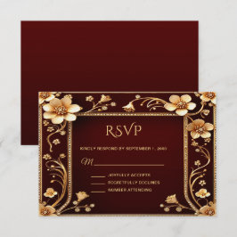 Bourgondische gouden bloemen RSVP-kaart RSVP Kaartje