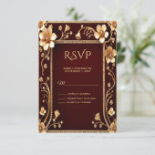 Bourgondische gouden bloemen RSVP-kaart RSVP Kaartje (Staand voorkant)