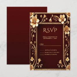 Bourgondische gouden bloemen RSVP-kaart RSVP Kaartje