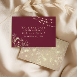 Bourgondische gouden bloemen save the date kaart