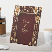 Bourgondische gouden bloemen tafelblad tekenen reclamebord met voetstuk (Insitu)