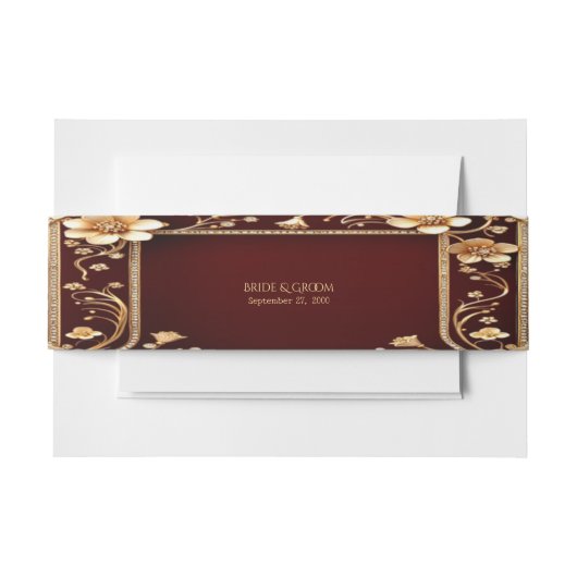 Bourgondische gouden bloemen uitnodigingen wikkel (Voorkant Voorbeeld)