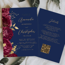 Bourgondische gouden bloemencode QR-code bruiloft