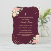 Bourgondische gouden bloemendoop in Confetti Kaart (Staand voorkant)