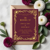 Bourgondische gouden bloemenen huwelijksuitnodigin