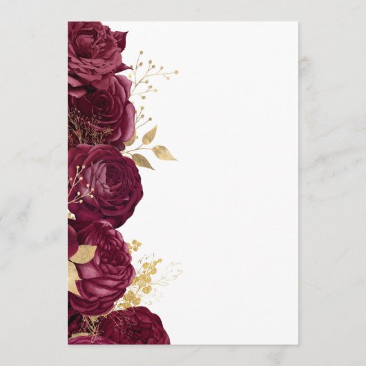 Bourgondische gouden bloemenscript bruiloft menu (Achterkant)