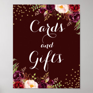 Bourgondische gouden bloemkaartjes en cadeaus brui poster