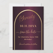 Bourgondische gouden boog 70ste verjaardag save the date (Voorkant)