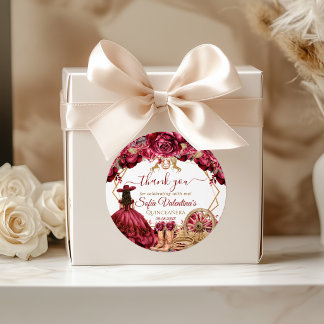 Bourgondische Gouden Charra Quinceanera Cowboylaar Ronde Sticker